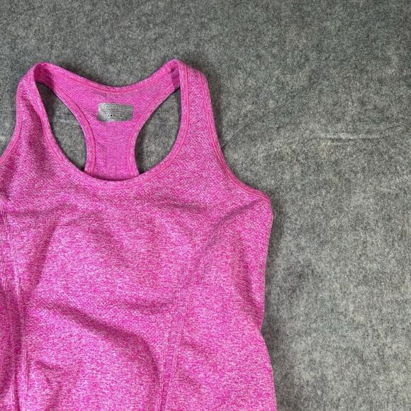 Athleta Fastest Track Tank Top Womens S Heathered Pink Ruched Racerback Stretch - Picture 4 of 7